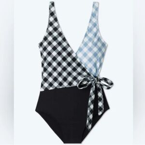 BNWT SUMMERSALT SWIM | The Perfect Wrap One Piece in Blue Gingham Sz 2